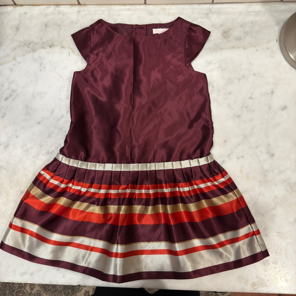 Janie and Jack Girls‎ Dress Size 4 Burgundy Orange Striped Pleated Party Holiday